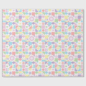 Retro Pastel Patchwork with 70s Shapes, Flowers  Geschenkpapier (Flach)