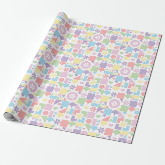 Retro Pastel Patchwork with 70s Shapes, Flowers  Geschenkpapier (Ungerollt)