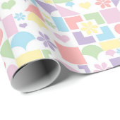 Retro Pastel Patchwork with 70s Shapes, Flowers  Geschenkpapier (Rolleneckpunkt)