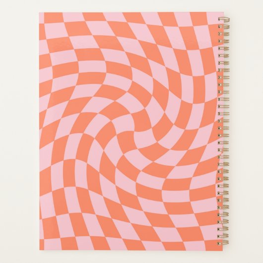 Retro Pastel Peach Karo Verzierte Karton Planer (Rückseite)
