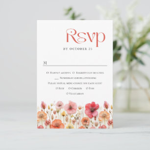 Retro Pastel Pink Boho Wild Blume Hochzeit RSVP Karte