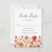 Retro Pastel Pink Boho Wild Blume Hochzeit RSVP Karte (Vorderseite)
