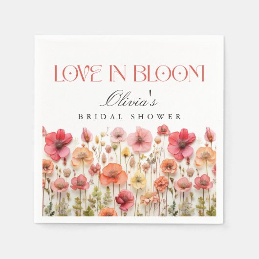 Retro Pastel Pink Boho Wildblume Brautparty Serviette (Vorderseite)