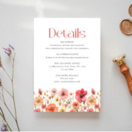 Retro Pastel Pink Boho Wildblume Hochzeit Details Begleitkarte