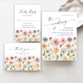 Retro Pastel Pink Boho Wildblume Hochzeit Details Menükarte