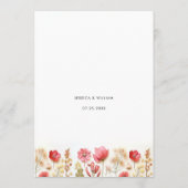 Retro Pastel Pink Boho Wildblume Hochzeit Details Menükarte (Rückseite)