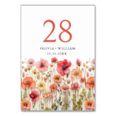 Retro Pastel Pink Boho Wildblume Hochzeit Details Tischnummer (Vorderseite)