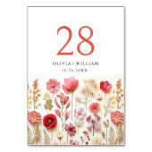 Retro Pastel Pink Boho Wildblume Hochzeit Details Tischnummer (Vorderseite)