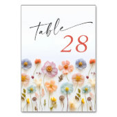 Retro Pastel Pink Boho Wildblume Hochzeit Details Tischnummer (Vorderseite)