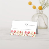 Retro Pastel Pink Boho Wildblume Wedding Platzkarte (Vorderseite)
