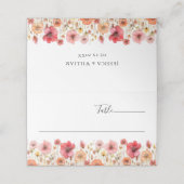 Retro Pastel Pink Boho Wildblume Wedding Platzkarte (Außenseite Aufgefaltet)