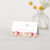 Retro Pastel Pink Boho Wildblume Wedding Platzkarte (Vorderseite)