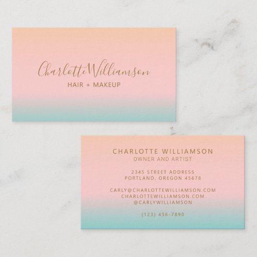 Retro Pastel Pink Gradient Chic Elegantes Monogram Visitenkarte (Vorne/Hinten)