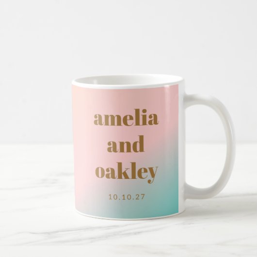 Retro Pastel Pink Gradient Einzigartige Hochzeit C Kaffeetasse (Rechts)