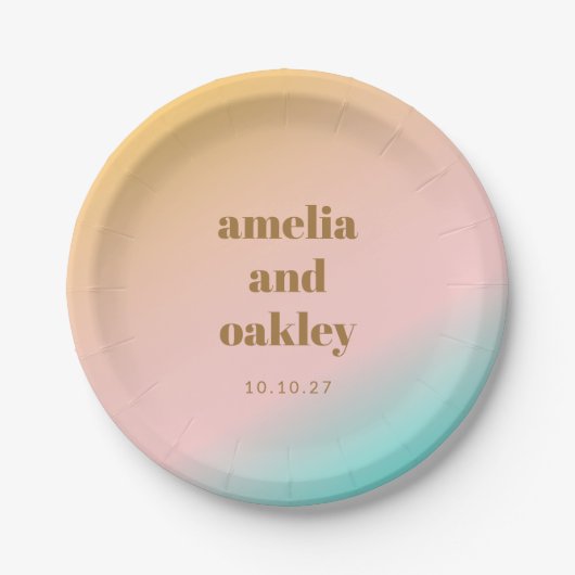 Retro Pastel Pink Gradient Einzigartige Hochzeit C Pappteller (Vorderseite)
