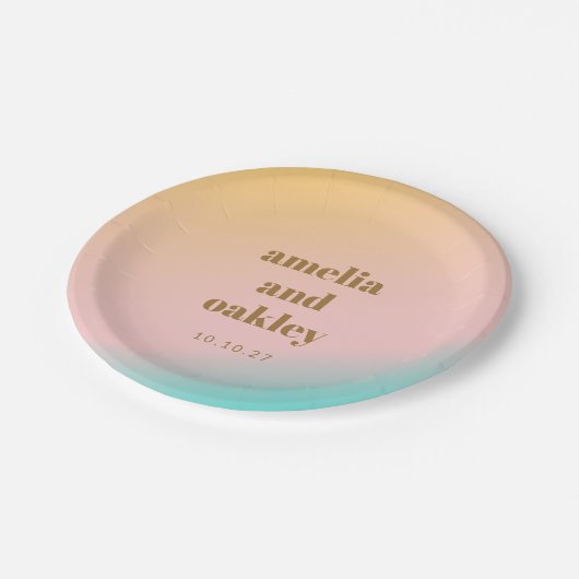Retro Pastel Pink Gradient Einzigartige Hochzeit C Pappteller (Schrägansicht)