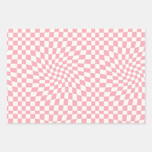 Retro Pastel Pink Karo gezogene karierte Dorm Geschenkpapier Set (Vorderseite)