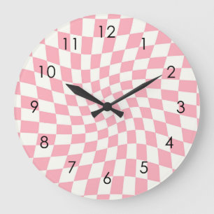 Retro Pastel Pink Karo gezogene karierte Dorm   Große Wanduhr