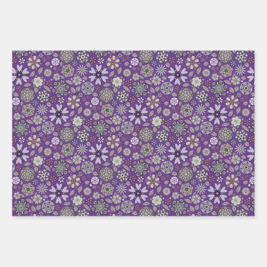 Retro Pastel Pink Lila floral Nahtloses Muster Geschenkpapier Set (Vorderseite)
