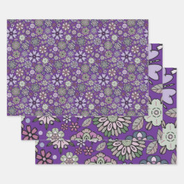 Retro Pastel Pink Lila floral Nahtloses Muster Geschenkpapier Set