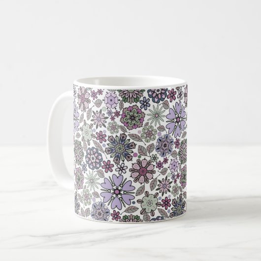 Retro Pastel Pink Lila floral Nahtloses Muster Kaffeetasse (Vorderseite Links)