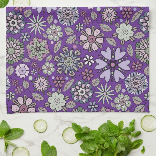 Retro Pastel Pink Purple Floral Seamless Pattern Geschirrtuch (Gefaltet)