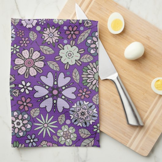 Retro Pastel Pink Purple Floral Seamless Pattern Geschirrtuch (Viertel Falte)