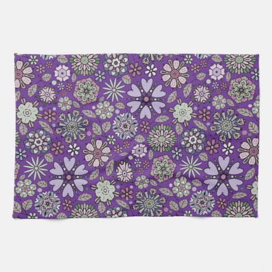 Retro Pastel Pink Purple Floral Seamless Pattern Geschirrtuch (Horizontal)