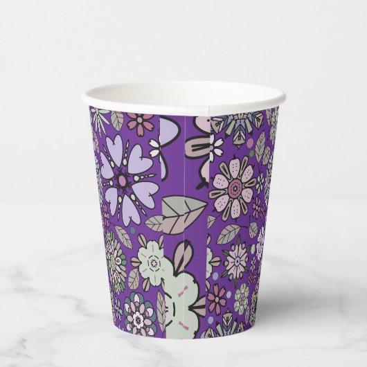 Retro Pastel Pink Purple Floral Seamless Pattern Pappbecher (Rechts)