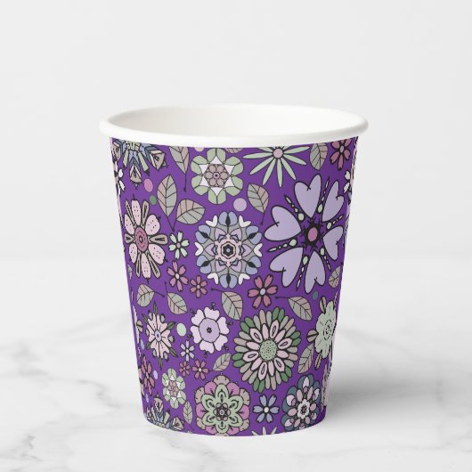 Retro Pastel Pink Purple Floral Seamless Pattern Pappbecher (Vorderseite)