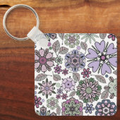 Retro Pastel Pink Purple Floral Seamless Pattern Schlüsselanhänger (Vorderseite)