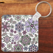 Retro Pastel Pink Purple Floral Seamless Pattern Schlüsselanhänger (Rückseite)