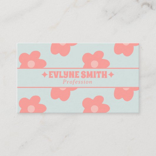 Retro Pastel Pink QR Code Groovy Floral Boho Girly Visitenkarte (Vorderseite)