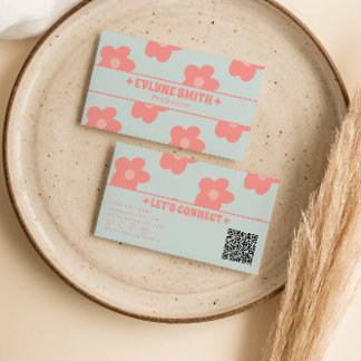 Retro Pastel Pink QR Code Groovy Floral Boho Girly Visitenkarte