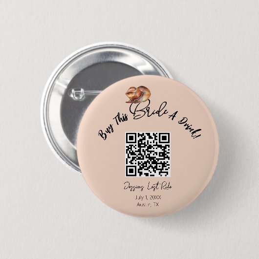 Retro Pastel Pink Rodeo Junggeselinnen-Abschied Button (Vorne & Hinten)