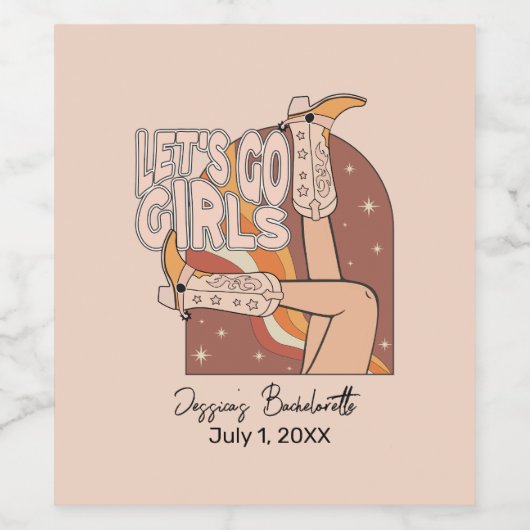 Retro Pastel Pink Rodeo Junggeselinnen-Abschied Weinetikett (Einzelnes Label)