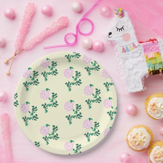 Retro Pastel Pink Wilde Rose Blume Muster Pappteller (Party)