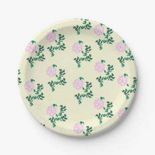 Retro Pastel Pink Wilde Rose Blume Muster Pappteller