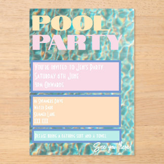 Retro Pastel Pool Party Invitation Acryleinladungen