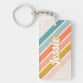 Retro Pastel Rainbow Personalisiert Name Schlüsselanhänger (Vorderseite)