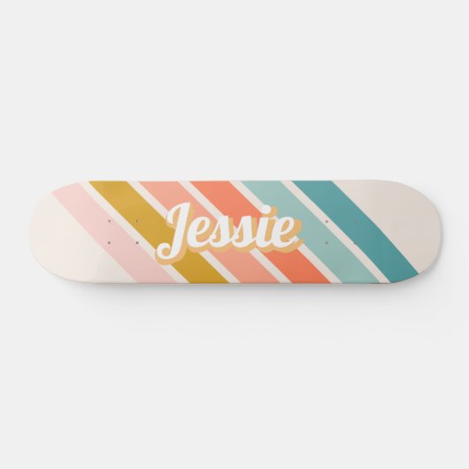 Retro Pastel Rainbow Personalisiert Name Skateboard (Horizontal)