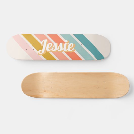 Retro Pastel Rainbow Personalisiert Name Skateboard (Horizontal)