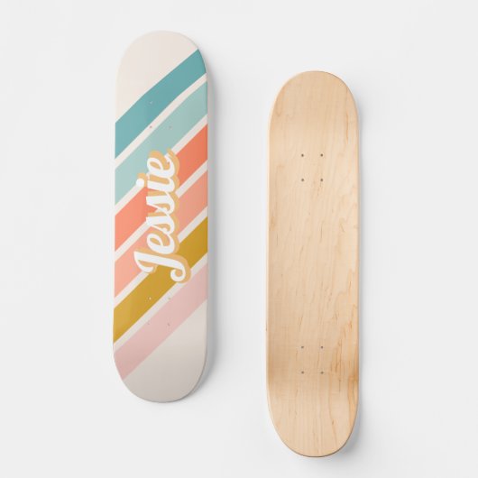 Retro Pastel Rainbow Personalisiert Name Skateboard (Vorderseite)