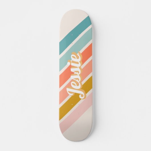 Retro Pastel Rainbow Personalisiert Name Skateboard (Vorne)