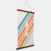 Retro Pastel Rainbow Personalisiert Name Wandteppich Mit Holzrahmen (Gewinkelt)