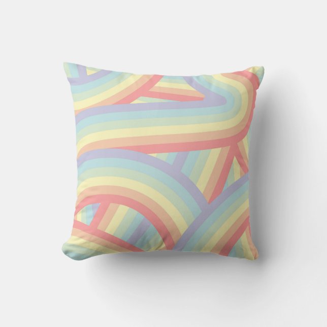 Retro Pastel Rainbow Stripes Muster Kissen (Vorderseite)
