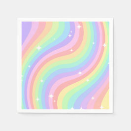 Retro Pastel Rainbow Wavy Pattern with Stars Serviette