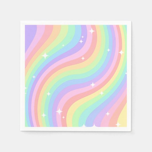 Retro Pastel Rainbow Wavy Pattern with Stars Serviette (Vorderseite)