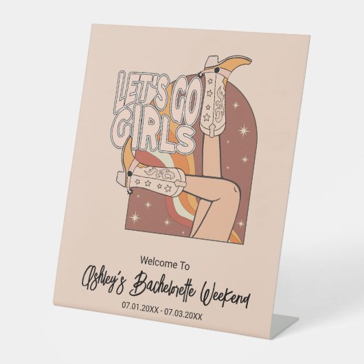 Retro Pastel Rosa Rodeo Bachelorette Hintergrundbi Sockelschild (Vorderseite)