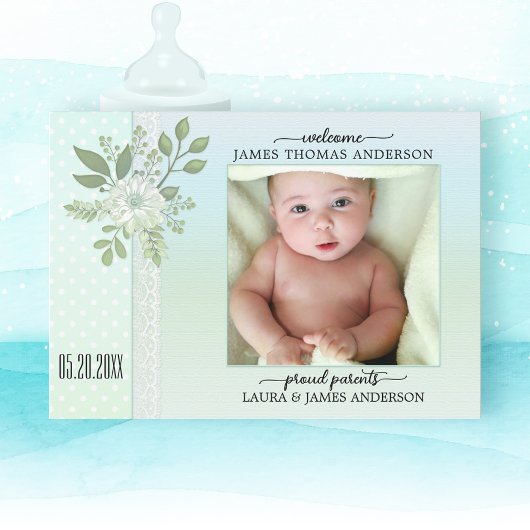 Retro Pastel Script Baby Foto Geburtsankündigung Dankeskarte